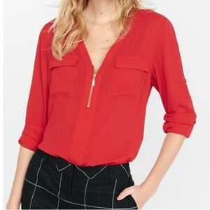 Express Vibrant Red Blouse with Zipper XS